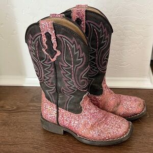 💗Roper Glittery Pink and Brown Kids Boots - Size 9